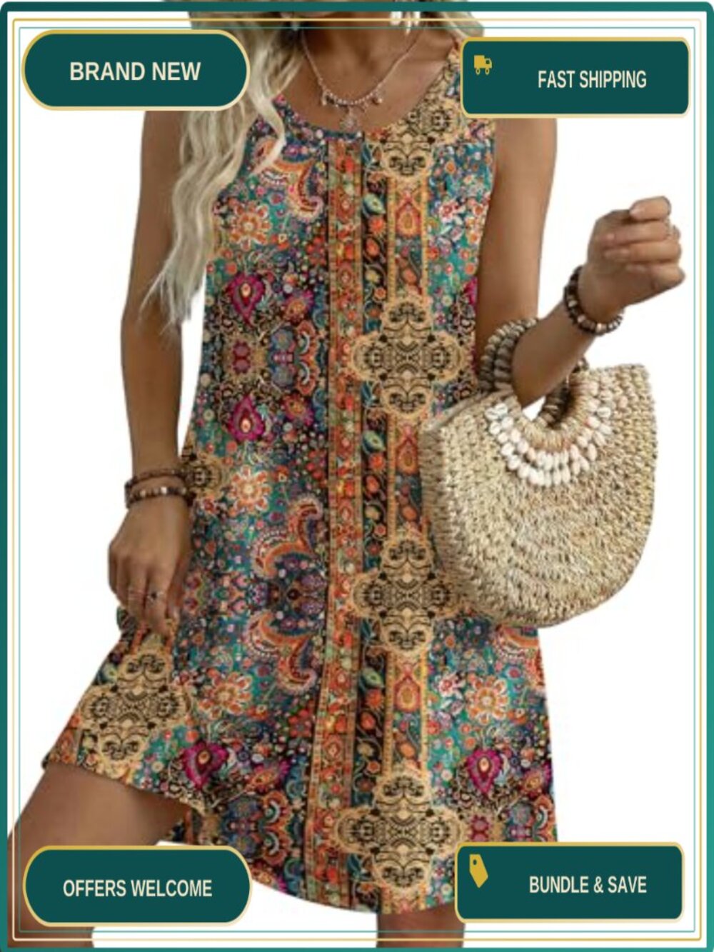 Sleeveless A-Line Summer Tshirt Dress with Pockets